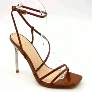 Anne Michelle FEISTY-05 Strappy Heels cognac clear stiletto Size 8